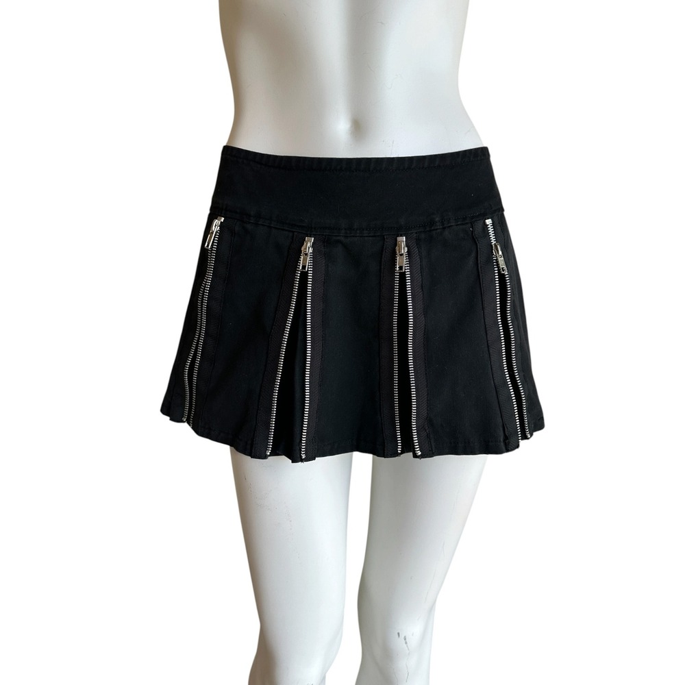 Vintage 90s black goth grunge zipper cyber punk mini skirt MT:2